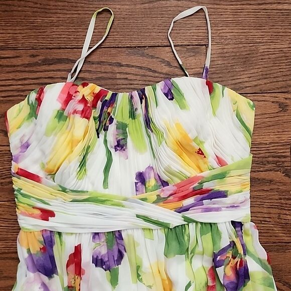 Lauren Ralph Lauren Floral Chiffon Ruched Gown Dress 8 Cocktail Party Maxi Dress - Picture 2 of 10